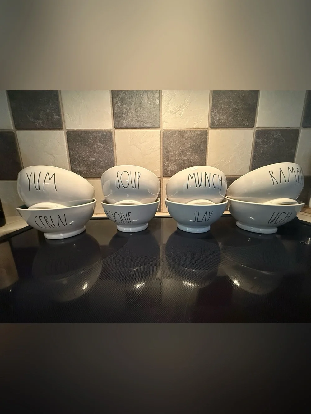 Rae Dunn White Ceramic Hand-Lettered Bowls Set